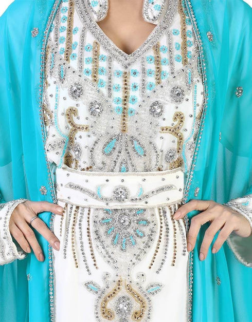 Muslim Sky Blue Colored Embroidery worked Kaftan